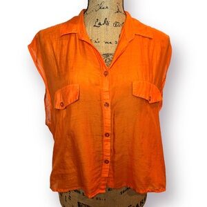 Cheap Monday Size S Vibrant Orange Sheer Button Front Silk Blend Sleeveless Top